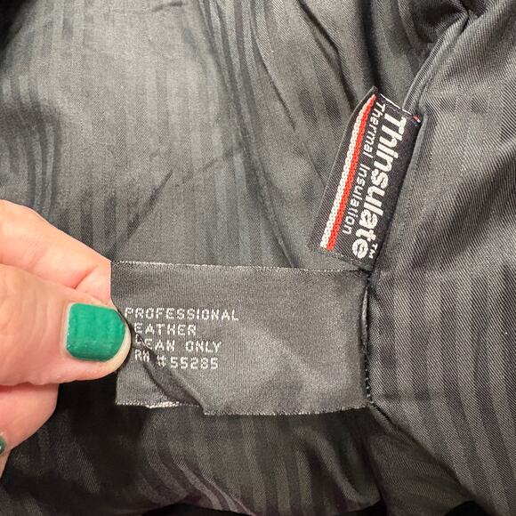 Express Size M Leather Coat Vintage Thinsulate Belted Removable Sherpa Collar - Picture 10 of 16